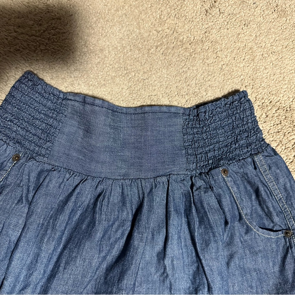 🍀 Lucky Brand Blue Smocked Bubble Mini Skirt - Picture 2 of 5